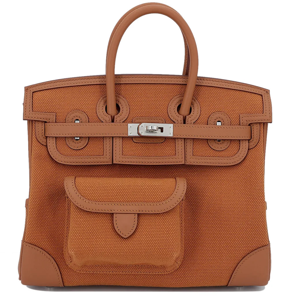 HERMÈS Birkin Cargo 25 in Gold Swift Leather and Toile Canvas with Palladium Hardware