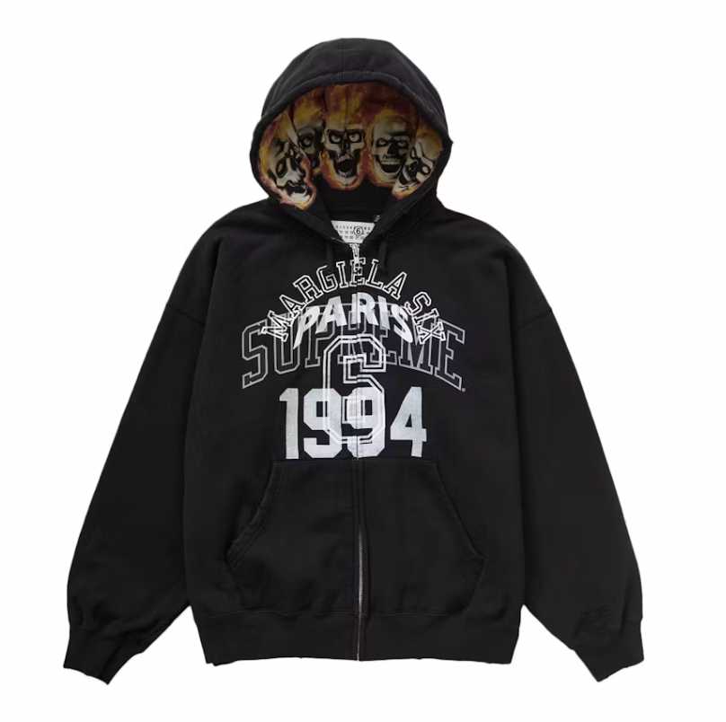 SUPREME X MM6 MAISON MARGIELA ZIP UP HOODED SWEATSHIRT BLACK