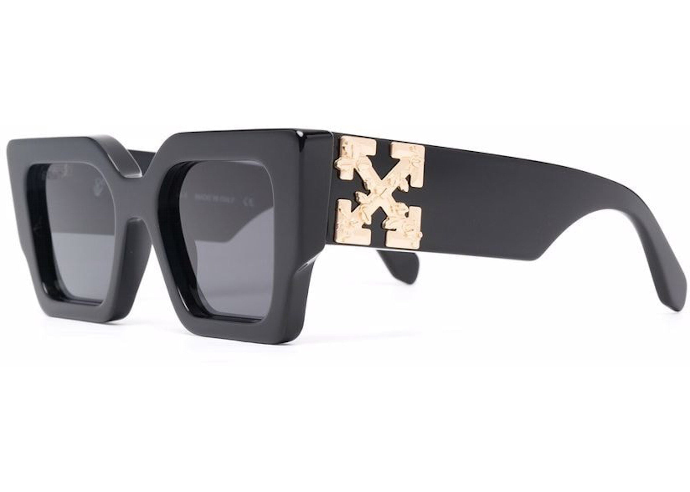 OFF-WHITE CATALINA RECTANGULAR FRAME SUNGLASSES BLACK/DARK GREY/GOLD