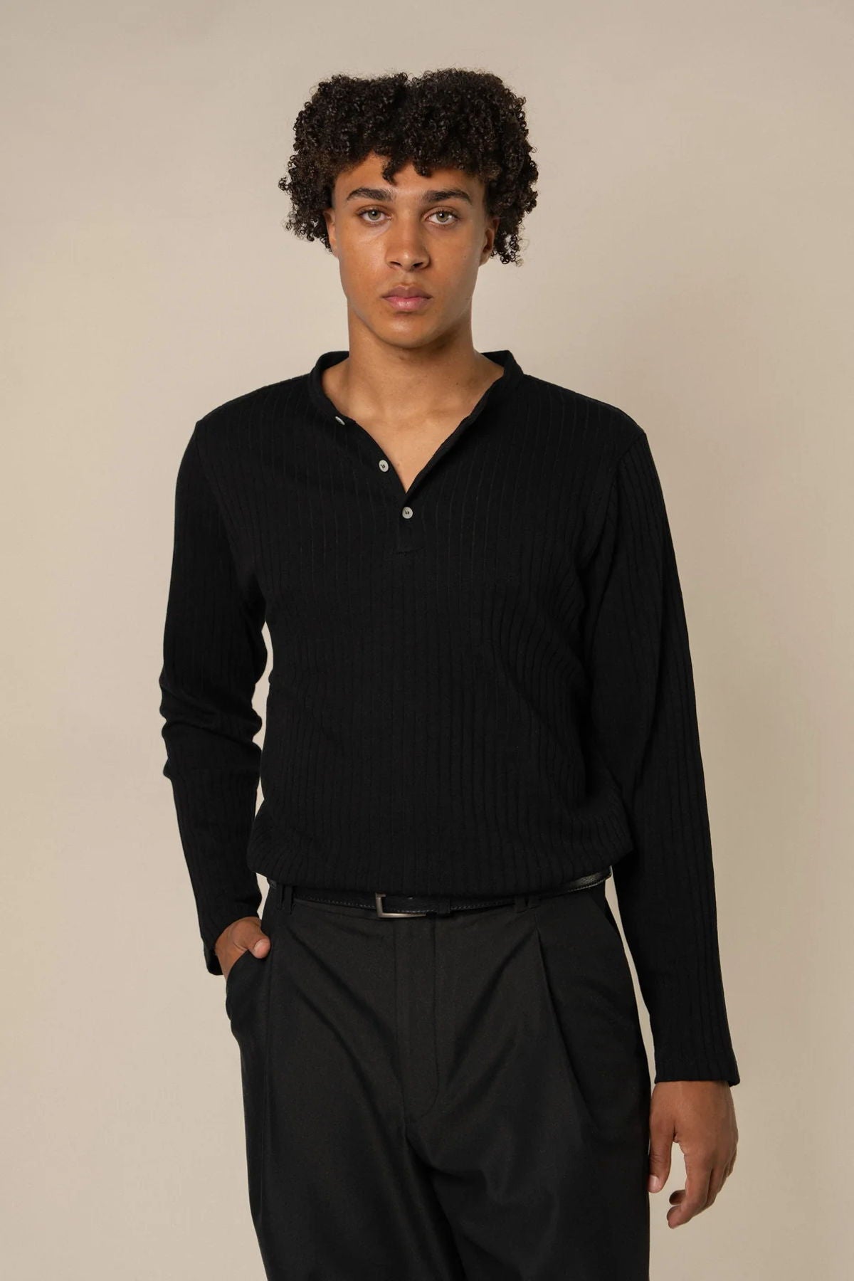 GEORGE BEST - CLASSIC BEST HENLEY TOP BLACK