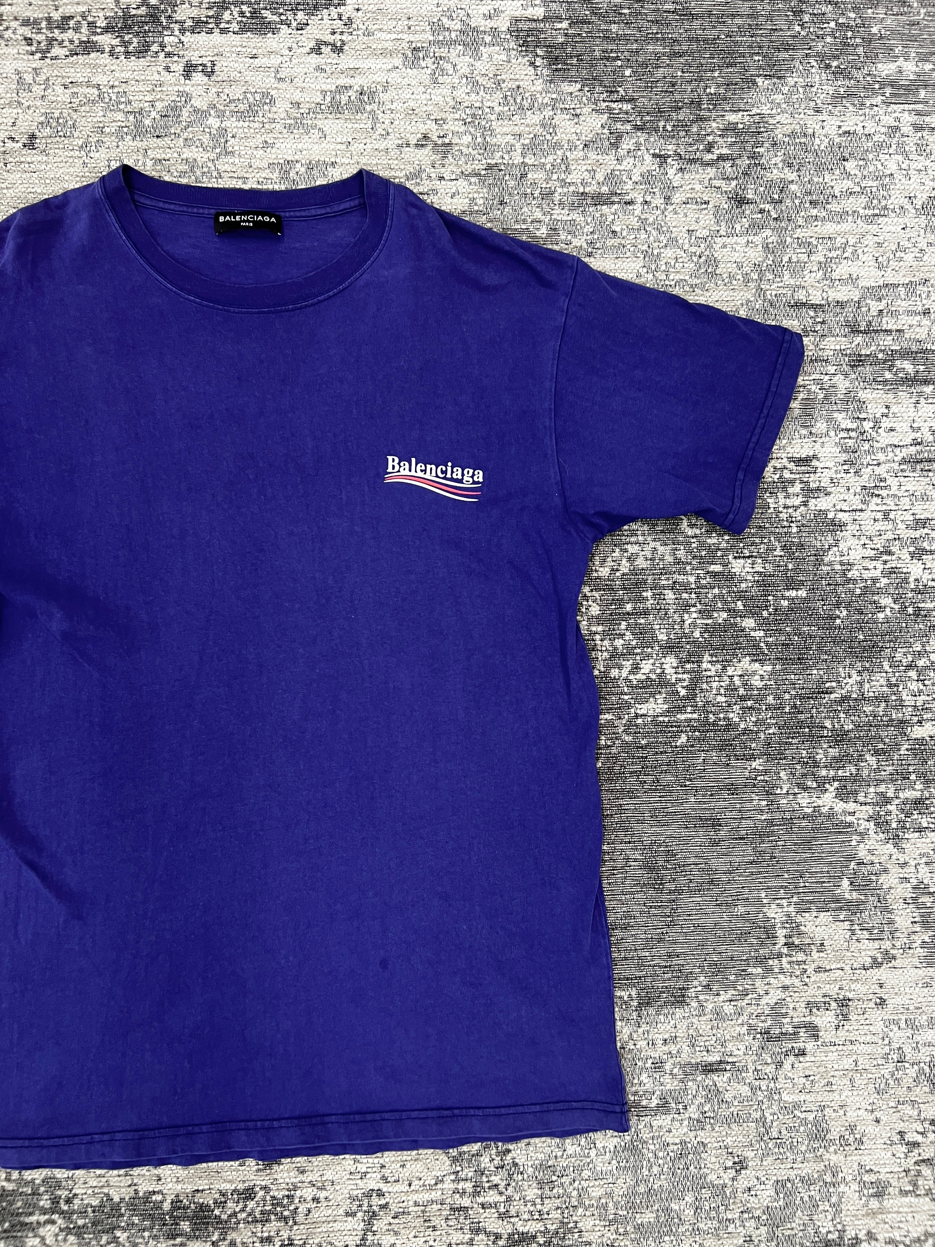 PRE LOVED - BALENCIAGA POLITICAL CAMPAIGN LOGO BLUE T-SHIRT