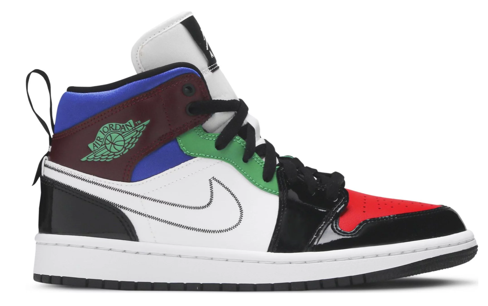 JORDAN 1 MID SE BLACK WHITE MULTI COLOR W