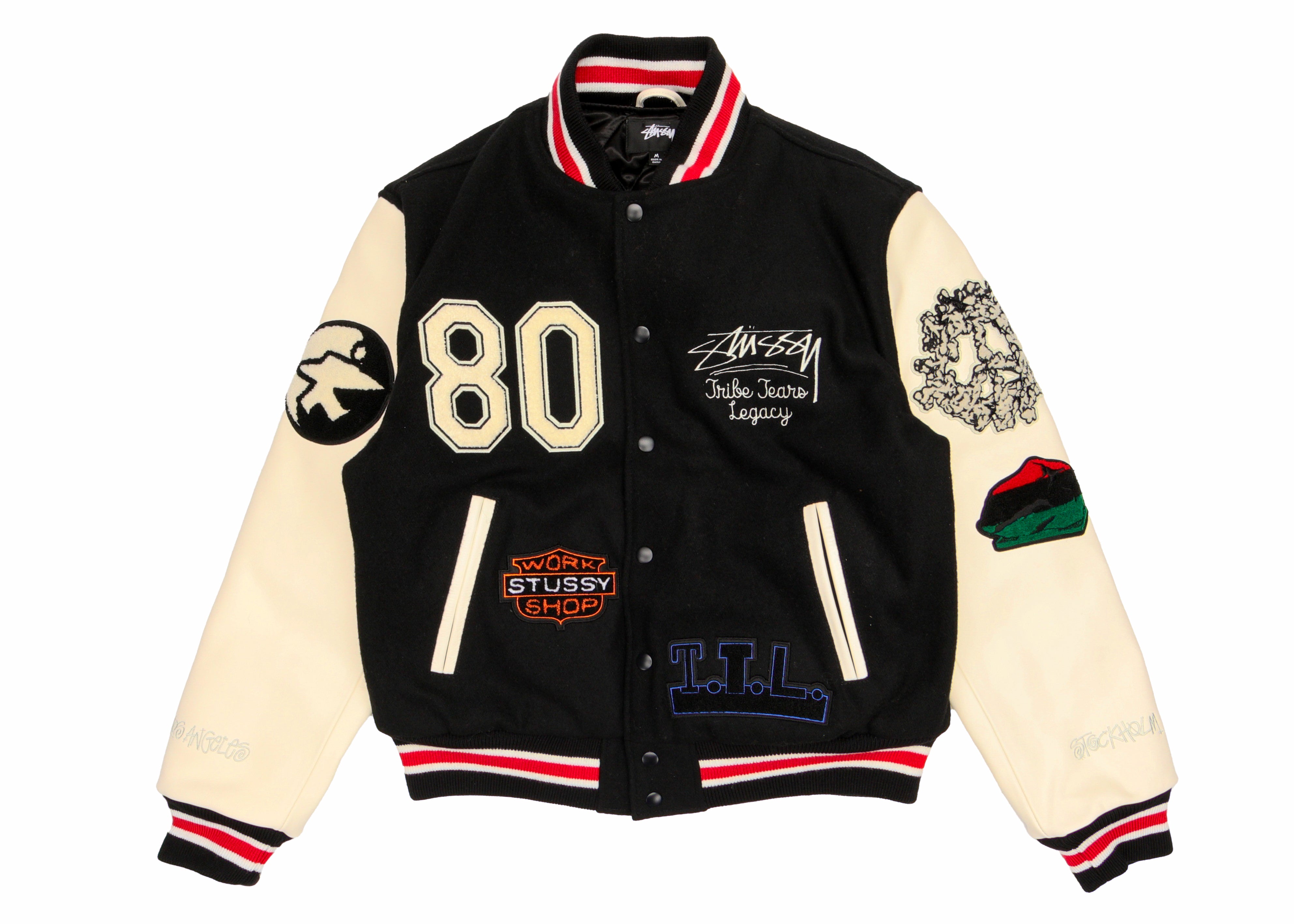 STUSSY X DENIM TEARS X OUR LEGACY TTL VARSITY JACKET BLACK/WHITE